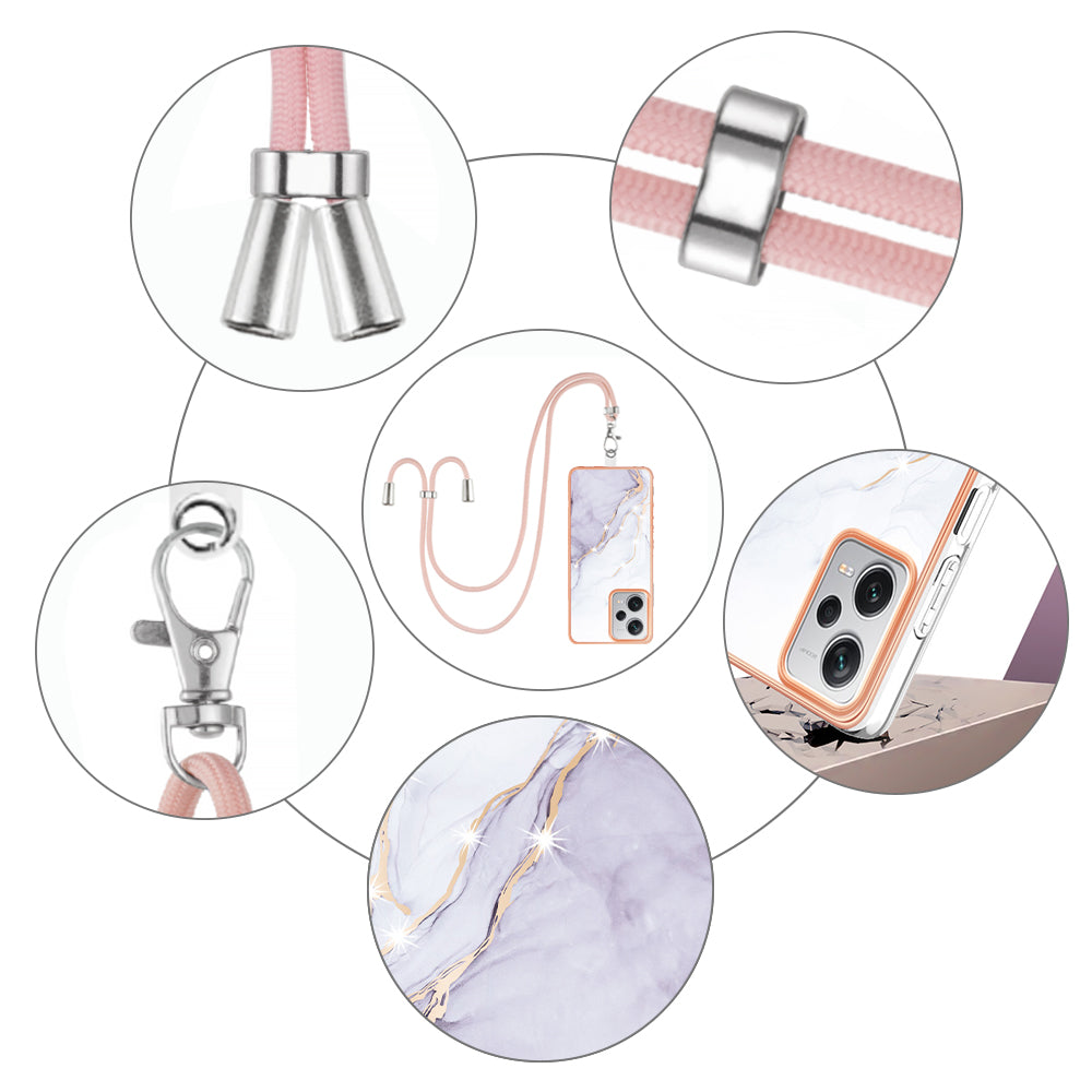 YB IMD Series-9 IMD TPU Phone Cover for Xiaomi Redmi Note 12 Pro+ 5G Electroplated Marble Pattern Phone Case with Lanyard
