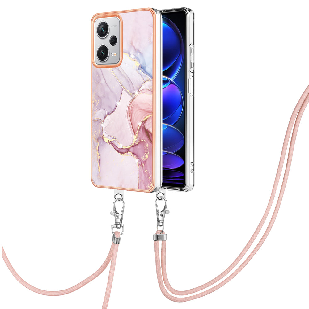 YB IMD Series-9 IMD TPU Phone Cover for Xiaomi Redmi Note 12 Pro+ 5G Electroplated Marble Pattern Phone Case with Lanyard