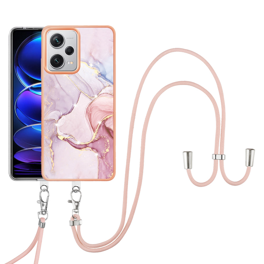 YB IMD Series-9 IMD TPU Phone Cover for Xiaomi Redmi Note 12 Pro+ 5G Electroplated Marble Pattern Phone Case with Lanyard