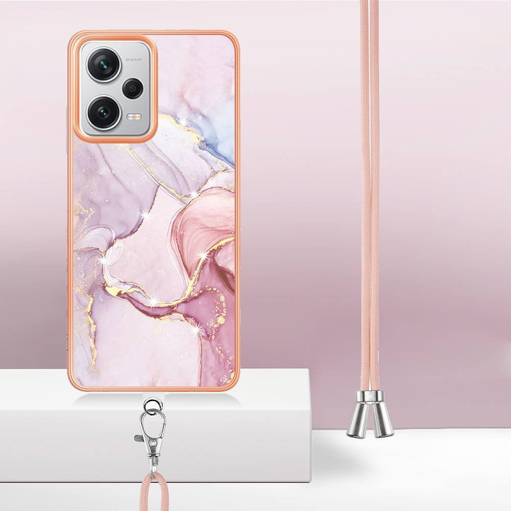 YB IMD Series-9 IMD TPU Phone Cover for Xiaomi Redmi Note 12 Pro+ 5G Electroplated Marble Pattern Phone Case with Lanyard