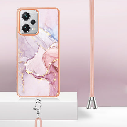 YB IMD Series-9 IMD TPU Phone Cover for Xiaomi Redmi Note 12 Pro+ 5G Electroplated Marble Pattern Phone Case with Lanyard