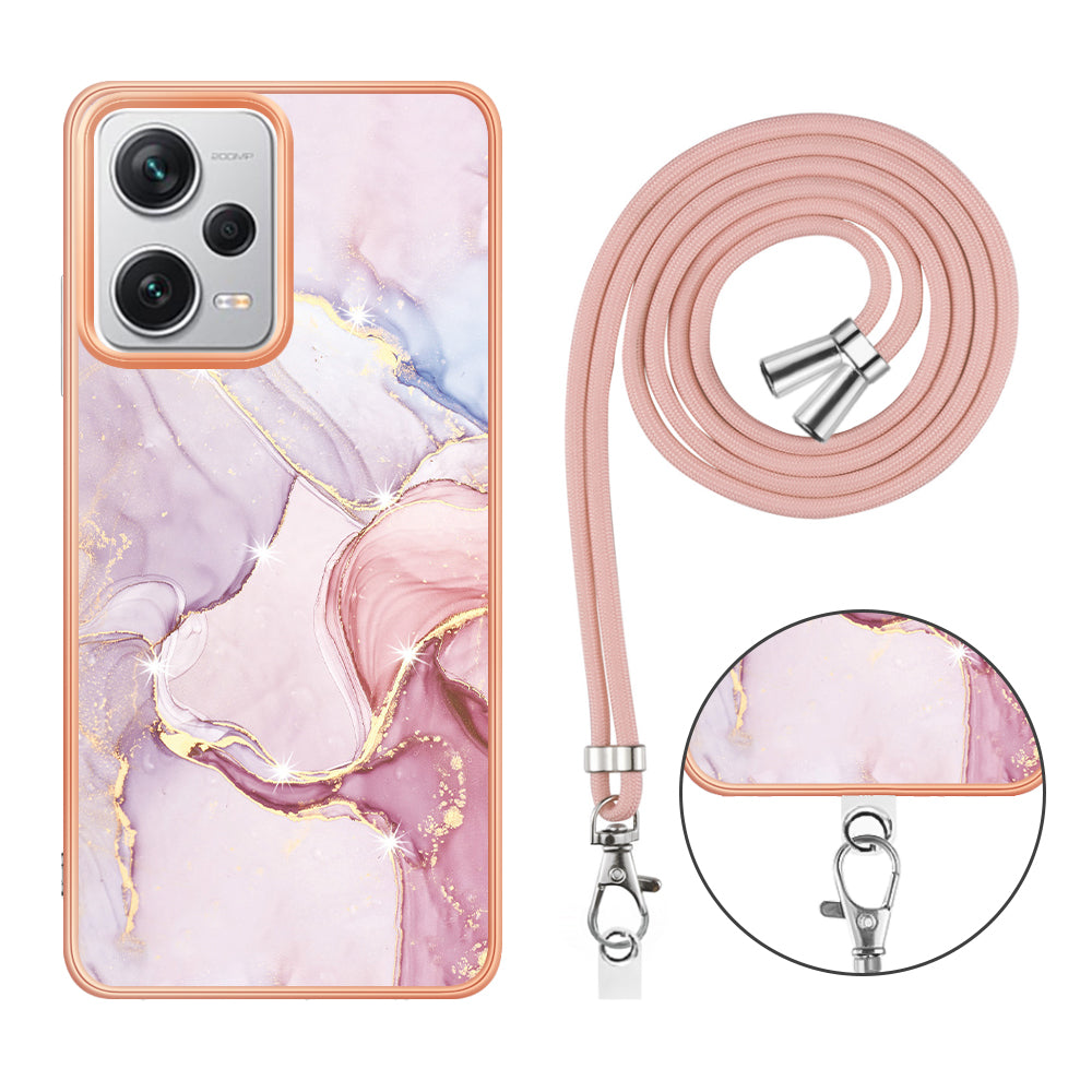 YB IMD Series-9 IMD TPU Phone Cover for Xiaomi Redmi Note 12 Pro+ 5G Electroplated Marble Pattern Phone Case with Lanyard