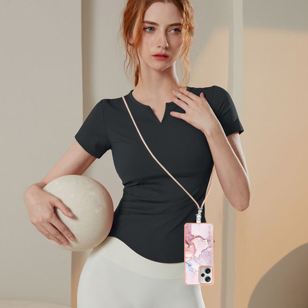 YB IMD Series-9 IMD TPU Phone Cover for Xiaomi Redmi Note 12 Pro+ 5G Electroplated Marble Pattern Phone Case with Lanyard