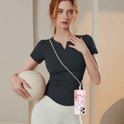 YB IMD Series-9 IMD TPU Phone Cover for Xiaomi Redmi Note 12 Pro+ 5G Electroplated Marble Pattern Phone Case with Lanyard