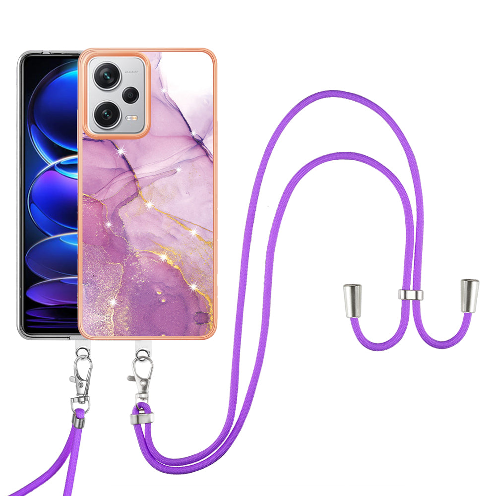 YB IMD Series-9 IMD TPU Phone Cover for Xiaomi Redmi Note 12 Pro+ 5G Electroplated Marble Pattern Phone Case with Lanyard