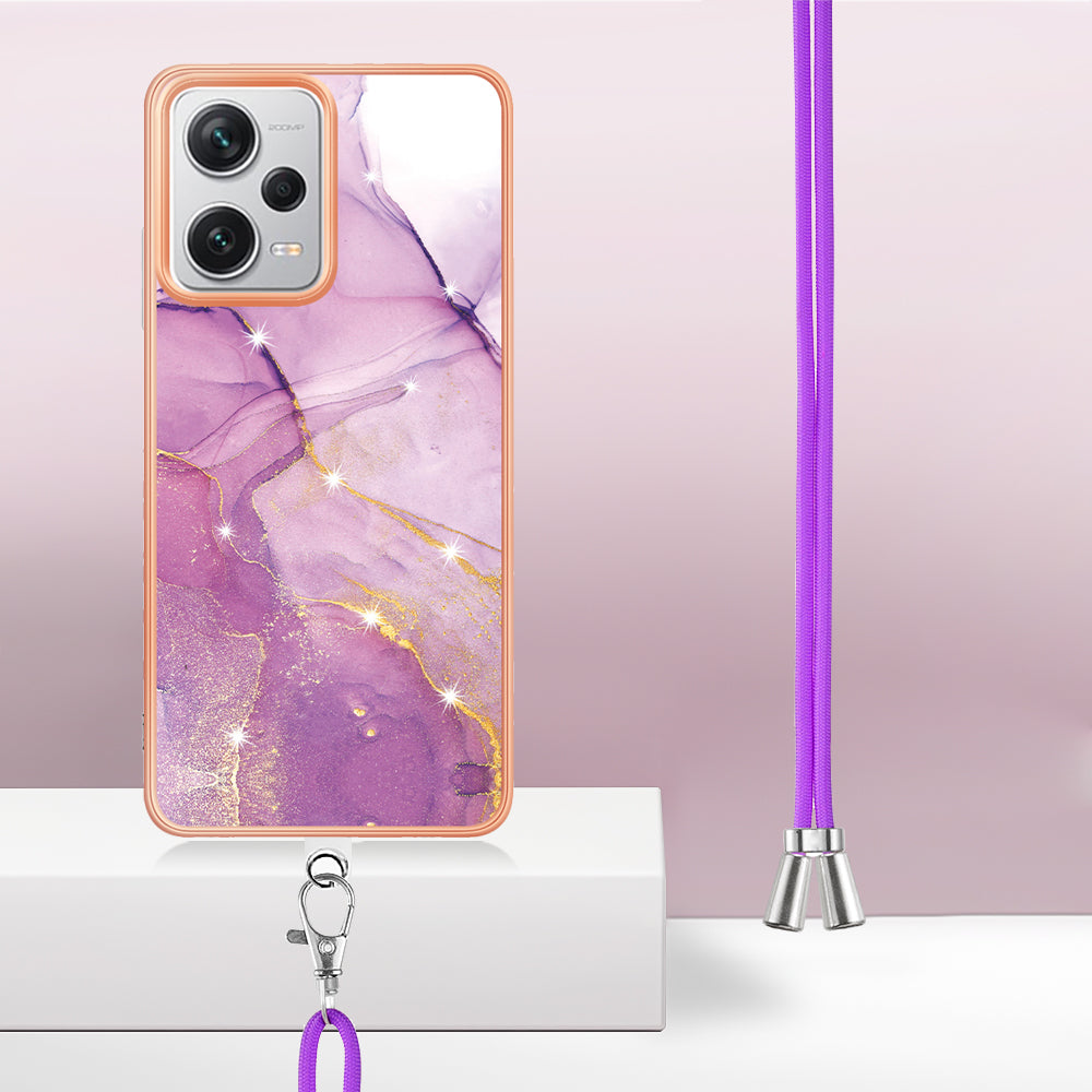 YB IMD Series-9 IMD TPU Phone Cover for Xiaomi Redmi Note 12 Pro+ 5G Electroplated Marble Pattern Phone Case with Lanyard