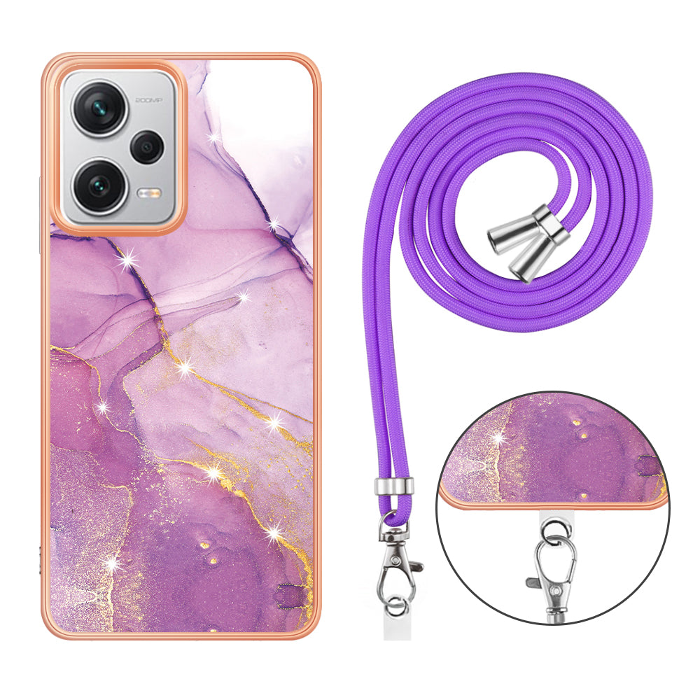 YB IMD Series-9 IMD TPU Phone Cover for Xiaomi Redmi Note 12 Pro+ 5G Electroplated Marble Pattern Phone Case with Lanyard