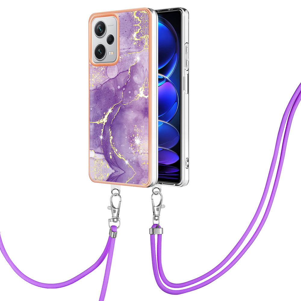 YB IMD Series-9 IMD TPU Phone Cover for Xiaomi Redmi Note 12 Pro+ 5G Electroplated Marble Pattern Phone Case with Lanyard