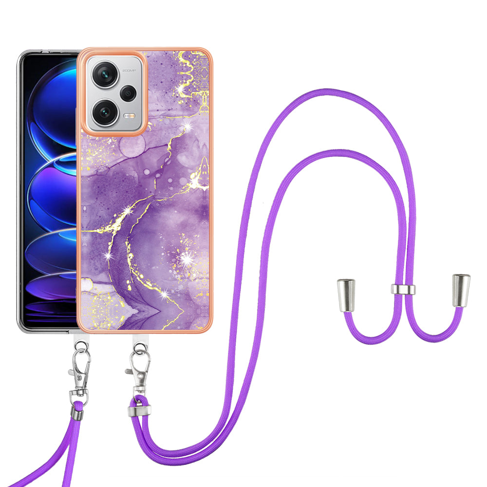YB IMD Series-9 IMD TPU Phone Cover for Xiaomi Redmi Note 12 Pro+ 5G Electroplated Marble Pattern Phone Case with Lanyard