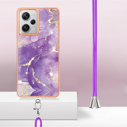 YB IMD Series-9 IMD TPU Phone Cover for Xiaomi Redmi Note 12 Pro+ 5G Electroplated Marble Pattern Phone Case with Lanyard