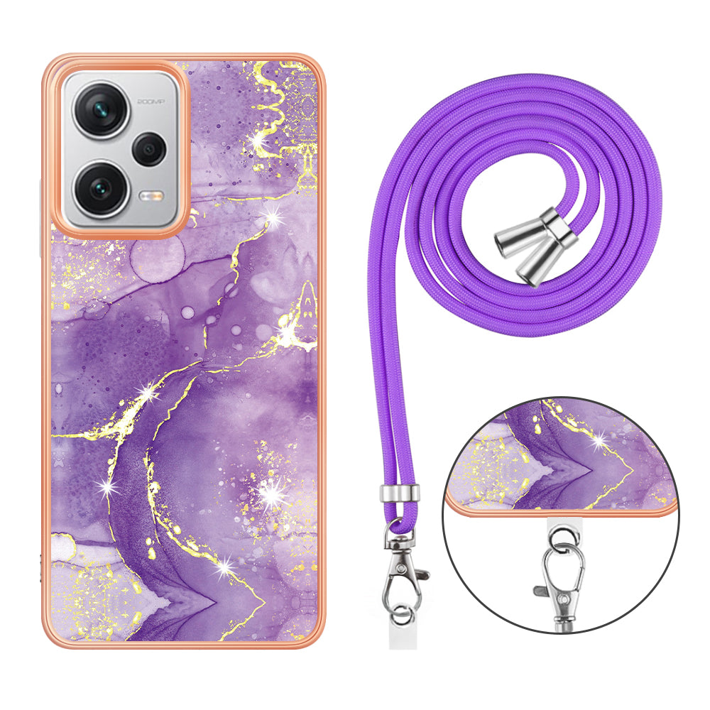 YB IMD Series-9 IMD TPU Phone Cover for Xiaomi Redmi Note 12 Pro+ 5G Electroplated Marble Pattern Phone Case with Lanyard