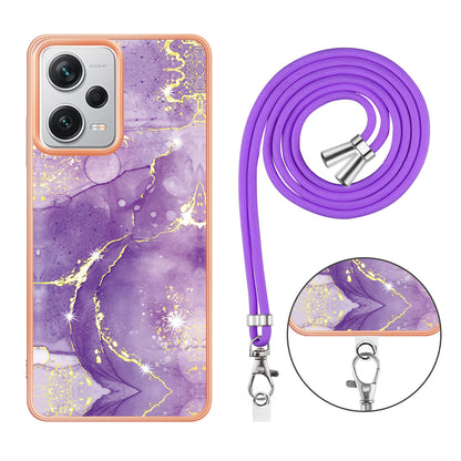 YB IMD Series-9 IMD TPU Phone Cover for Xiaomi Redmi Note 12 Pro+ 5G Electroplated Marble Pattern Phone Case with Lanyard