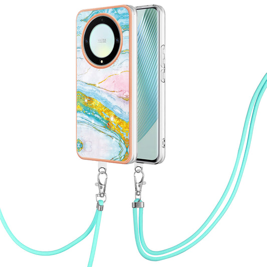 YB IMD Series-9 For Honor X40 5G / X9a 5G / Magic5 Lite 5G IMD Marble Pattern Phone Case Electroplating TPU Cover with Lanyard