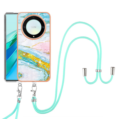 YB IMD Series-9 For Honor X40 5G / X9a 5G / Magic5 Lite 5G IMD Marble Pattern Phone Case Electroplating TPU Cover with Lanyard