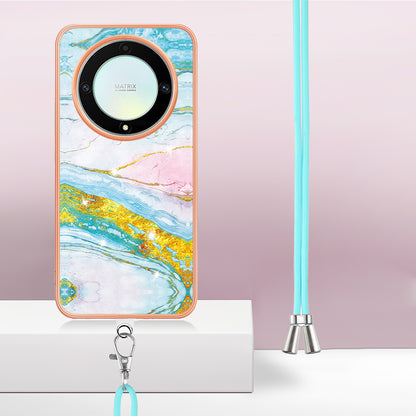 YB IMD Series-9 For Honor X40 5G / X9a 5G / Magic5 Lite 5G IMD Marble Pattern Phone Case Electroplating TPU Cover with Lanyard