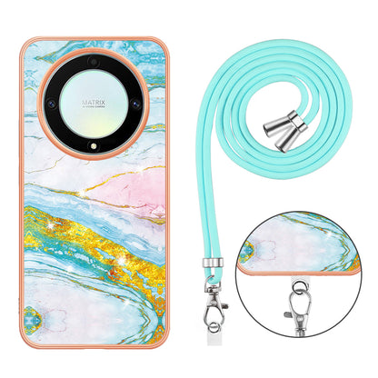 YB IMD Series-9 For Honor X40 5G / X9a 5G / Magic5 Lite 5G IMD Marble Pattern Phone Case Electroplating TPU Cover with Lanyard
