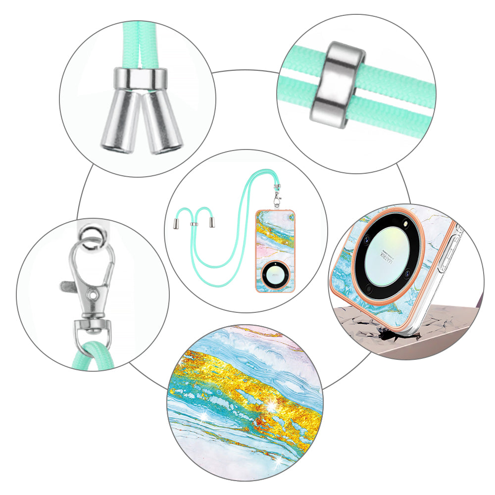 YB IMD Series-9 For Honor X40 5G / X9a 5G / Magic5 Lite 5G IMD Marble Pattern Phone Case Electroplating TPU Cover with Lanyard