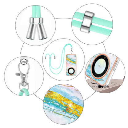YB IMD Series-9 For Honor X40 5G / X9a 5G / Magic5 Lite 5G IMD Marble Pattern Phone Case Electroplating TPU Cover with Lanyard