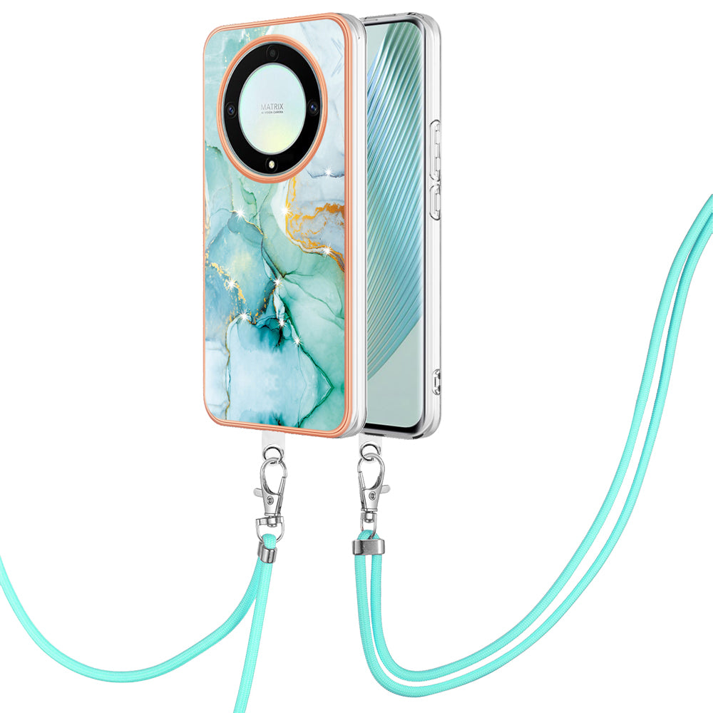 YB IMD Series-9 For Honor X40 5G / X9a 5G / Magic5 Lite 5G IMD Marble Pattern Phone Case Electroplating TPU Cover with Lanyard