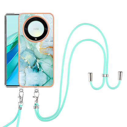 YB IMD Series-9 For Honor X40 5G / X9a 5G / Magic5 Lite 5G IMD Marble Pattern Phone Case Electroplating TPU Cover with Lanyard