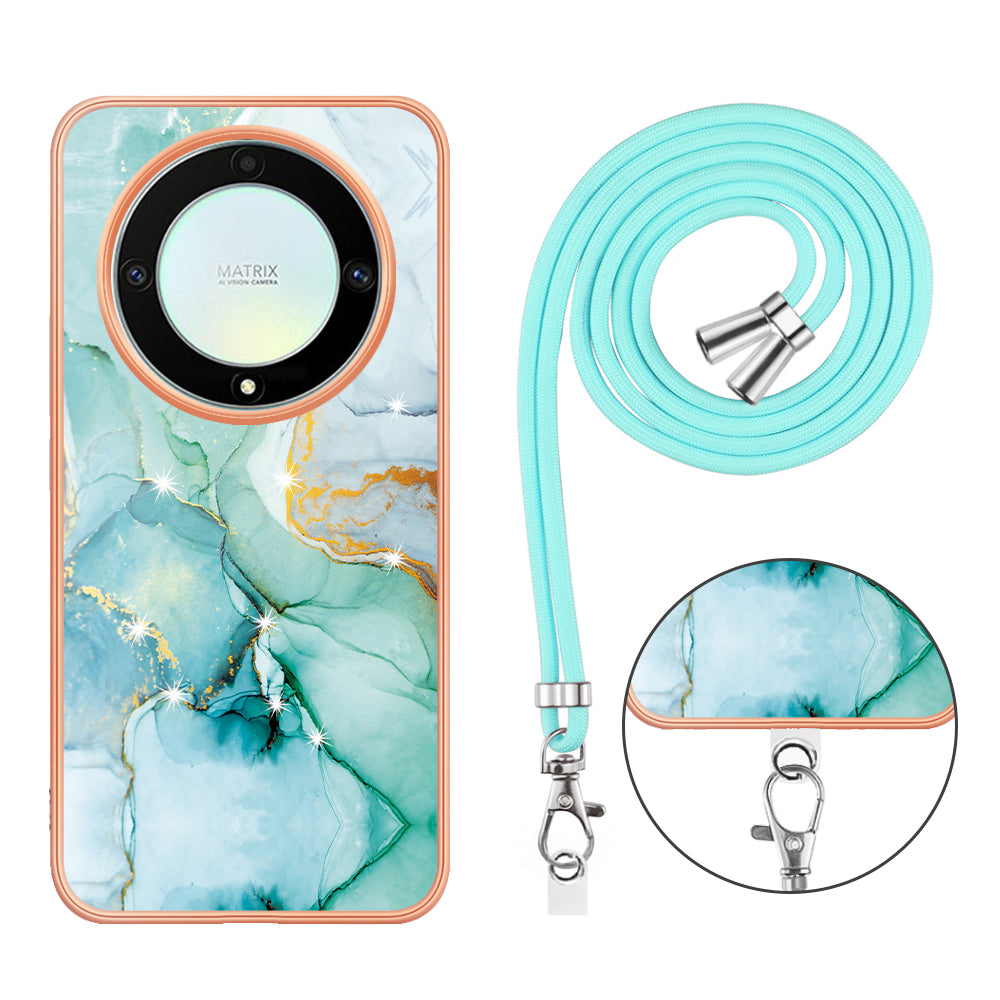 YB IMD Series-9 For Honor X40 5G / X9a 5G / Magic5 Lite 5G IMD Marble Pattern Phone Case Electroplating TPU Cover with Lanyard