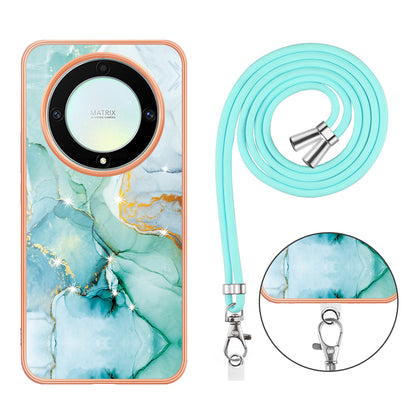 YB IMD Series-9 For Honor X40 5G / X9a 5G / Magic5 Lite 5G IMD Marble Pattern Phone Case Electroplating TPU Cover with Lanyard