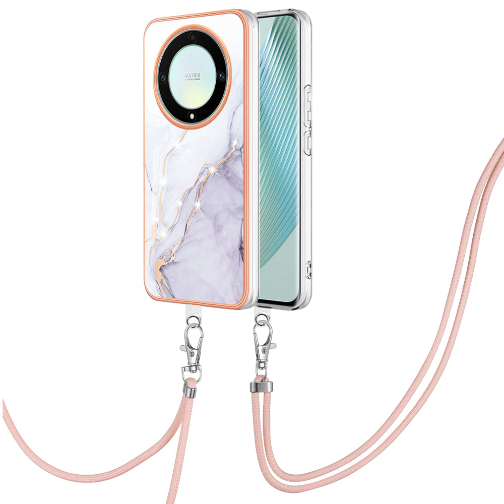 YB IMD Series-9 For Honor X40 5G / X9a 5G / Magic5 Lite 5G IMD Marble Pattern Phone Case Electroplating TPU Cover with Lanyard