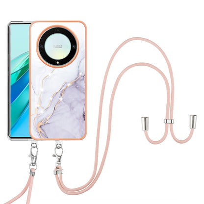 YB IMD Series-9 For Honor X40 5G / X9a 5G / Magic5 Lite 5G IMD Marble Pattern Phone Case Electroplating TPU Cover with Lanyard