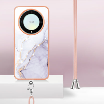 YB IMD Series-9 For Honor X40 5G / X9a 5G / Magic5 Lite 5G IMD Marble Pattern Phone Case Electroplating TPU Cover with Lanyard