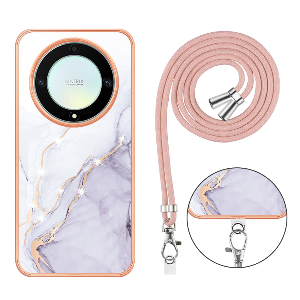 YB IMD Series-9 For Honor X40 5G / X9a 5G / Magic5 Lite 5G IMD Marble Pattern Phone Case Electroplating TPU Cover with Lanyard