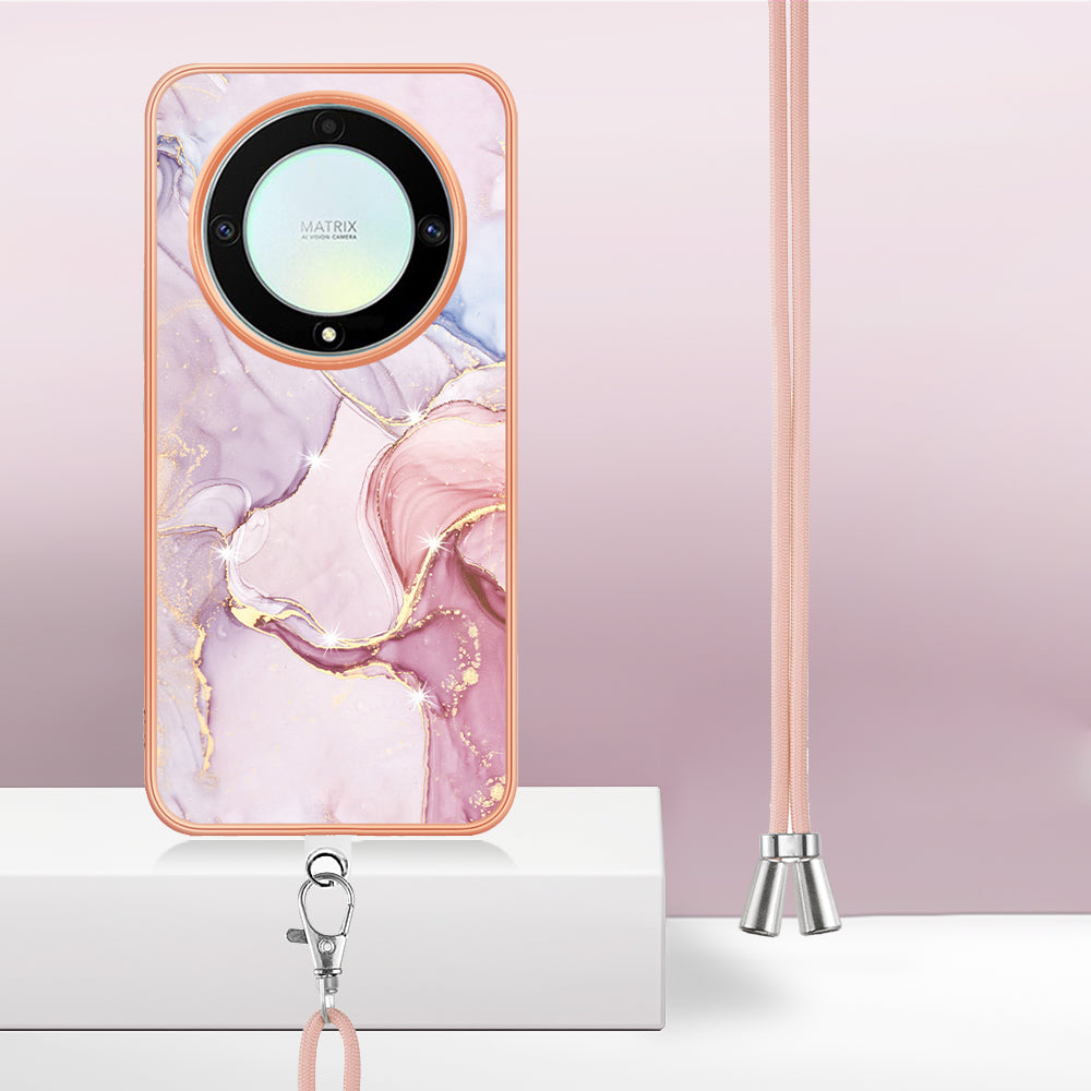 YB IMD Series-9 For Honor X40 5G / X9a 5G / Magic5 Lite 5G IMD Marble Pattern Phone Case Electroplating TPU Cover with Lanyard