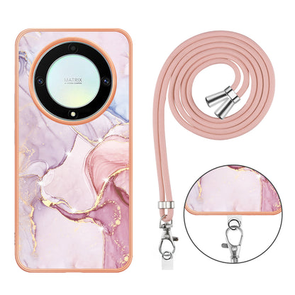 YB IMD Series-9 For Honor X40 5G / X9a 5G / Magic5 Lite 5G IMD Marble Pattern Phone Case Electroplating TPU Cover with Lanyard