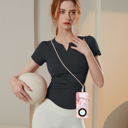 YB IMD Series-9 For Honor X40 5G / X9a 5G / Magic5 Lite 5G IMD Marble Pattern Phone Case Electroplating TPU Cover with Lanyard