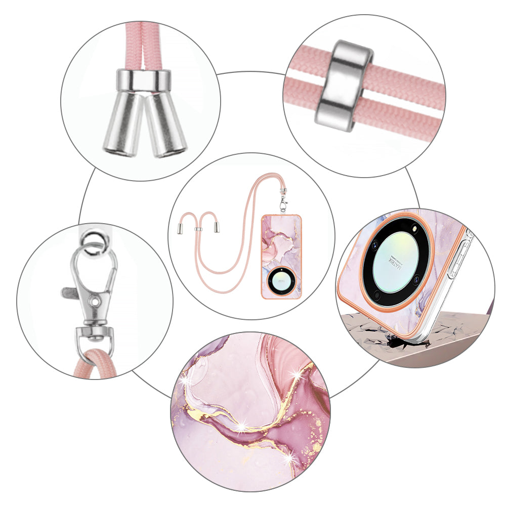 YB IMD Series-9 For Honor X40 5G / X9a 5G / Magic5 Lite 5G IMD Marble Pattern Phone Case Electroplating TPU Cover with Lanyard