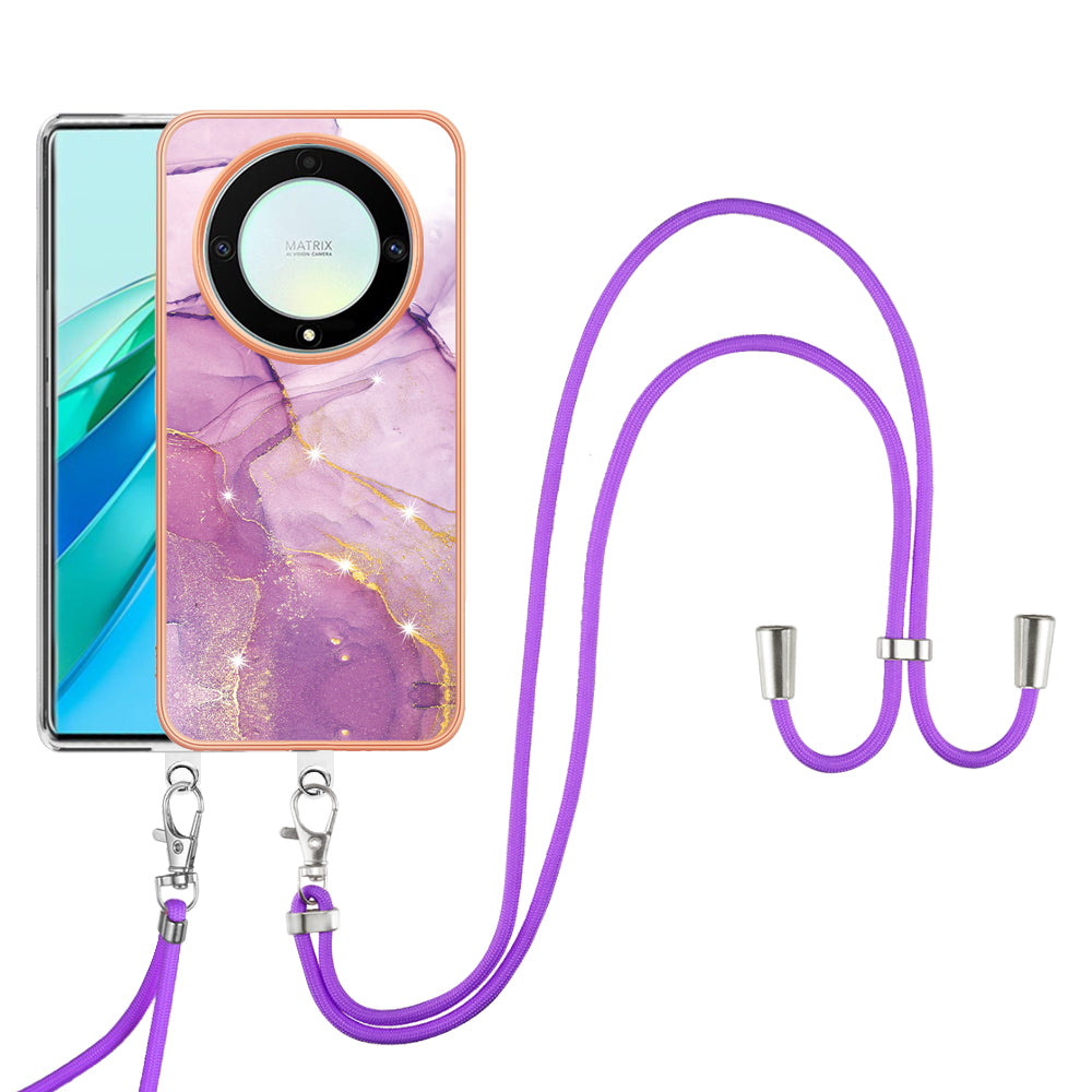 YB IMD Series-9 For Honor X40 5G / X9a 5G / Magic5 Lite 5G IMD Marble Pattern Phone Case Electroplating TPU Cover with Lanyard