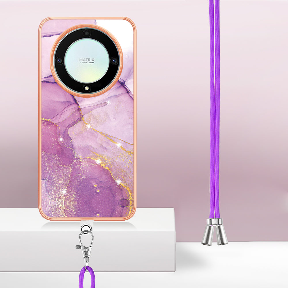 YB IMD Series-9 For Honor X40 5G / X9a 5G / Magic5 Lite 5G IMD Marble Pattern Phone Case Electroplating TPU Cover with Lanyard