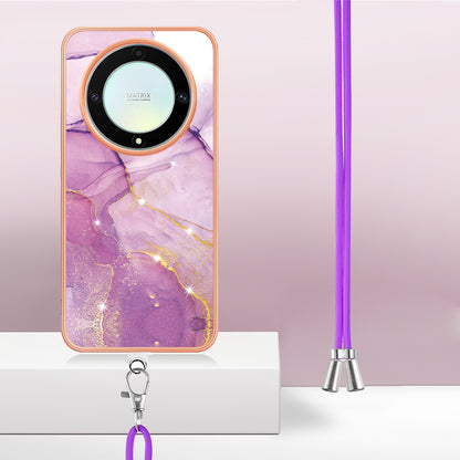 YB IMD Series-9 For Honor X40 5G / X9a 5G / Magic5 Lite 5G IMD Marble Pattern Phone Case Electroplating TPU Cover with Lanyard