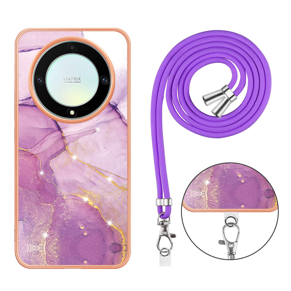 YB IMD Series-9 For Honor X40 5G / X9a 5G / Magic5 Lite 5G IMD Marble Pattern Phone Case Electroplating TPU Cover with Lanyard