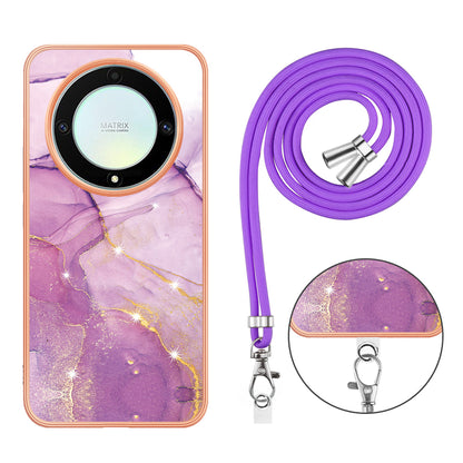 YB IMD Series-9 For Honor X40 5G / X9a 5G / Magic5 Lite 5G IMD Marble Pattern Phone Case Electroplating TPU Cover with Lanyard