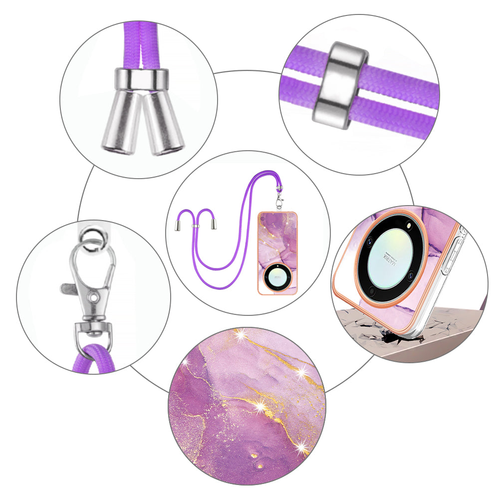 YB IMD Series-9 For Honor X40 5G / X9a 5G / Magic5 Lite 5G IMD Marble Pattern Phone Case Electroplating TPU Cover with Lanyard