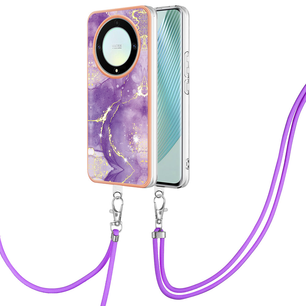 YB IMD Series-9 For Honor X40 5G / X9a 5G / Magic5 Lite 5G IMD Marble Pattern Phone Case Electroplating TPU Cover with Lanyard
