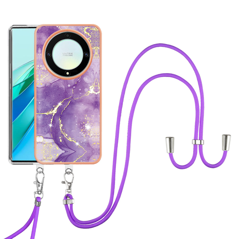 YB IMD Series-9 For Honor X40 5G / X9a 5G / Magic5 Lite 5G IMD Marble Pattern Phone Case Electroplating TPU Cover with Lanyard