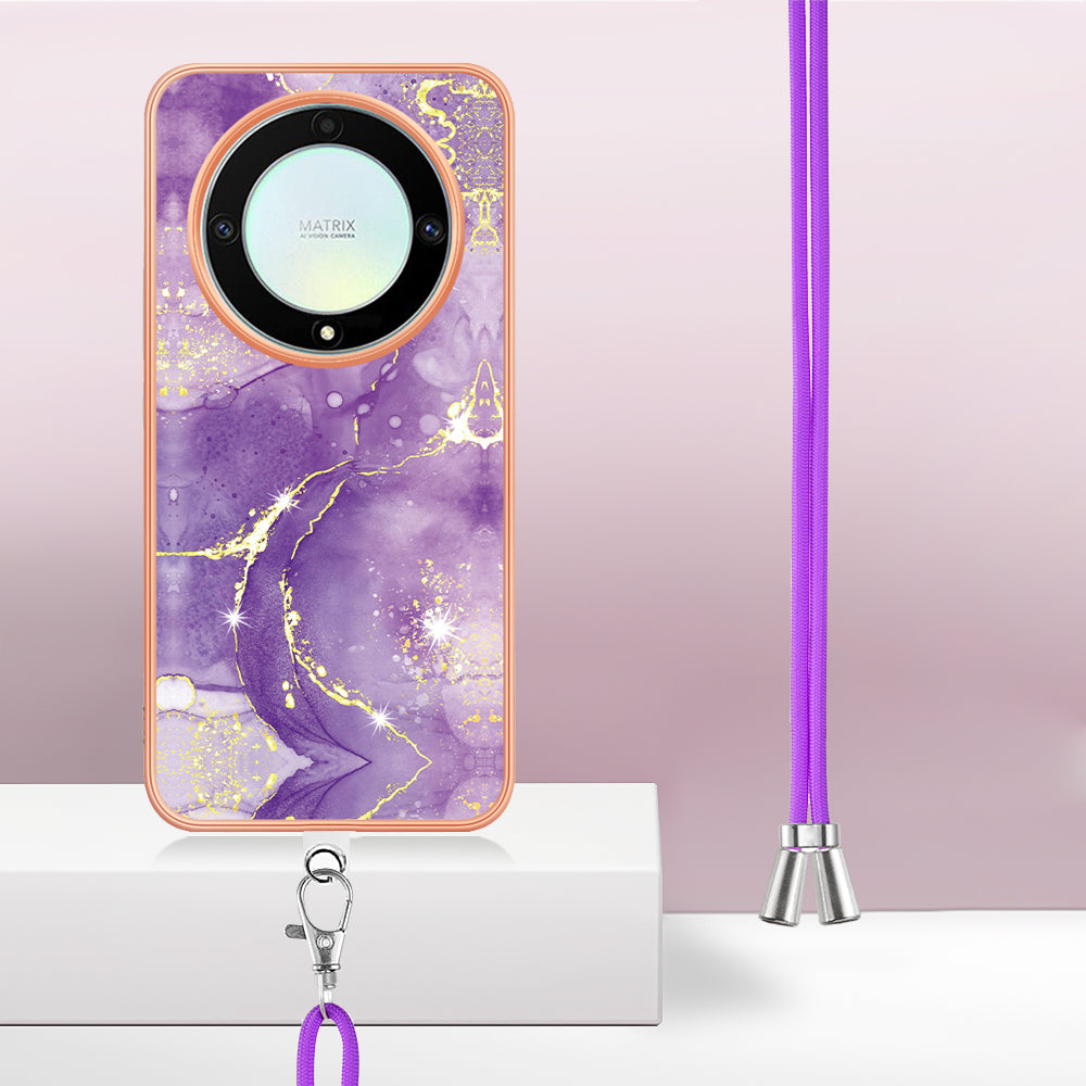 YB IMD Series-9 For Honor X40 5G / X9a 5G / Magic5 Lite 5G IMD Marble Pattern Phone Case Electroplating TPU Cover with Lanyard