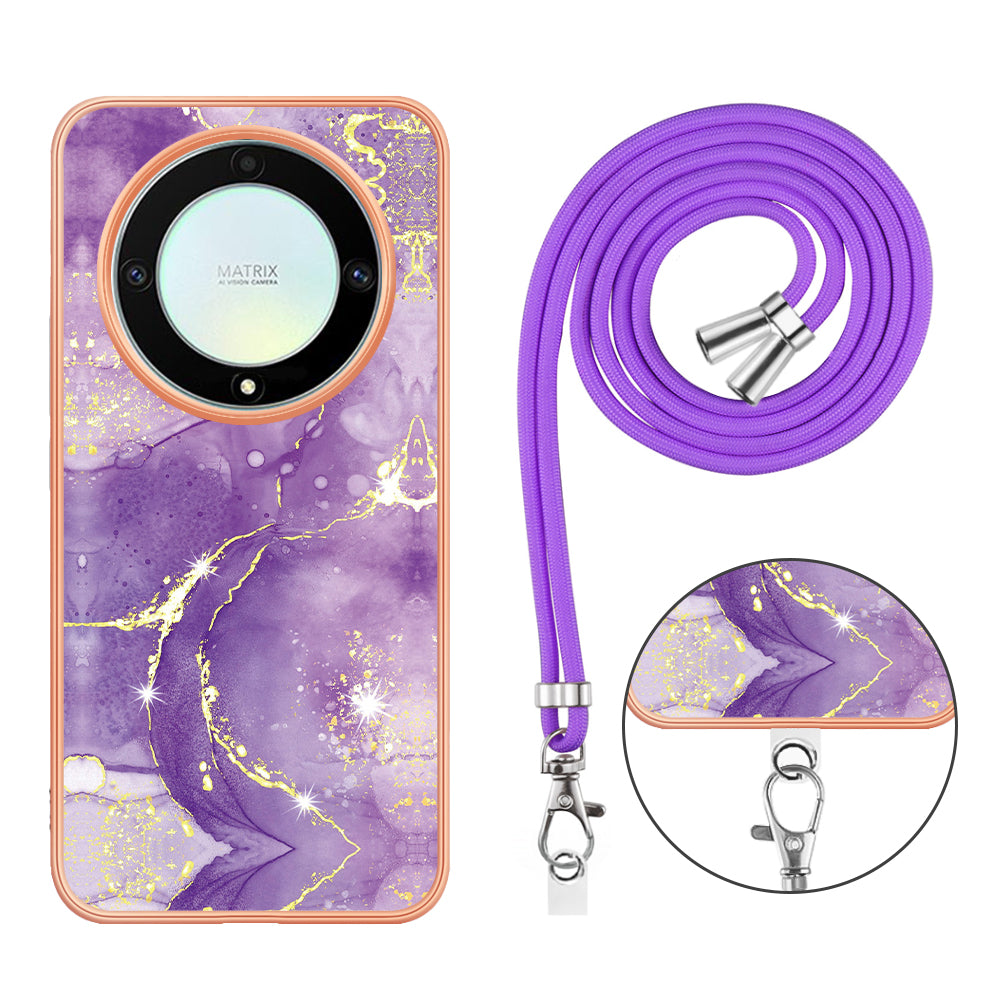 YB IMD Series-9 For Honor X40 5G / X9a 5G / Magic5 Lite 5G IMD Marble Pattern Phone Case Electroplating TPU Cover with Lanyard