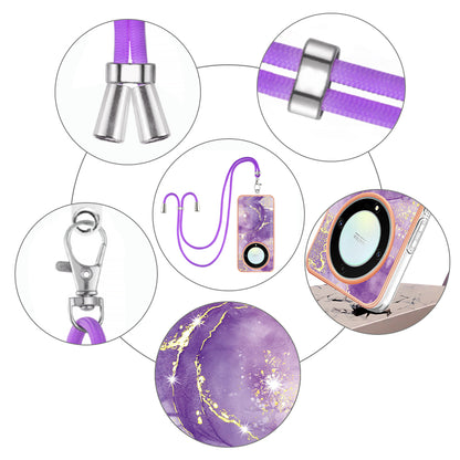 YB IMD Series-9 For Honor X40 5G / X9a 5G / Magic5 Lite 5G IMD Marble Pattern Phone Case Electroplating TPU Cover with Lanyard