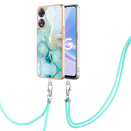 YB IMD Series-9 For Oppo A78 / A58 5G Electroplating Frame TPU Cover IMD Marble Pattern Phone Case with Lanyard