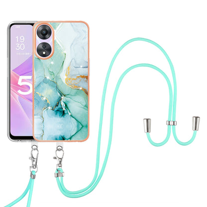 YB IMD Series-9 For Oppo A78 / A58 5G Electroplating Frame TPU Cover IMD Marble Pattern Phone Case with Lanyard