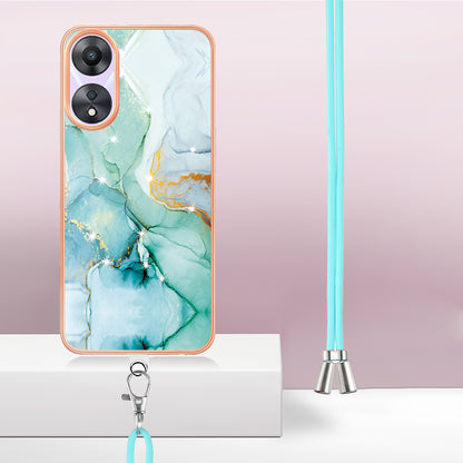 YB IMD Series-9 For Oppo A78 / A58 5G Electroplating Frame TPU Cover IMD Marble Pattern Phone Case with Lanyard