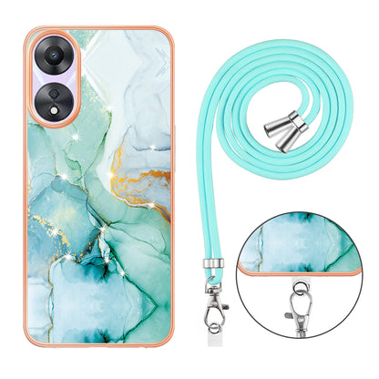 YB IMD Series-9 For Oppo A78 / A58 5G Electroplating Frame TPU Cover IMD Marble Pattern Phone Case with Lanyard
