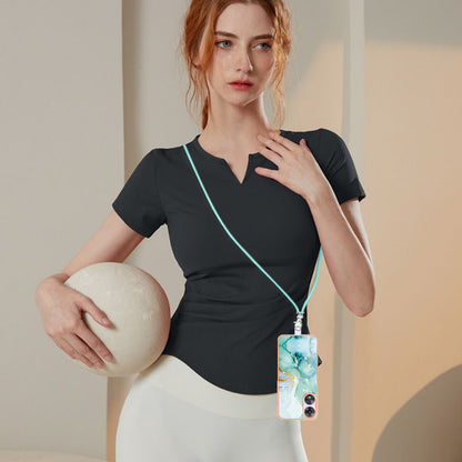 YB IMD Series-9 For Oppo A78 / A58 5G Electroplating Frame TPU Cover IMD Marble Pattern Phone Case with Lanyard
